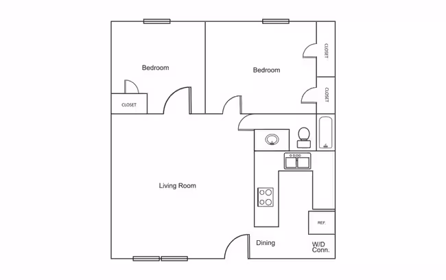 2 Bedroom / 1 Bath PD 2003 floor plan
